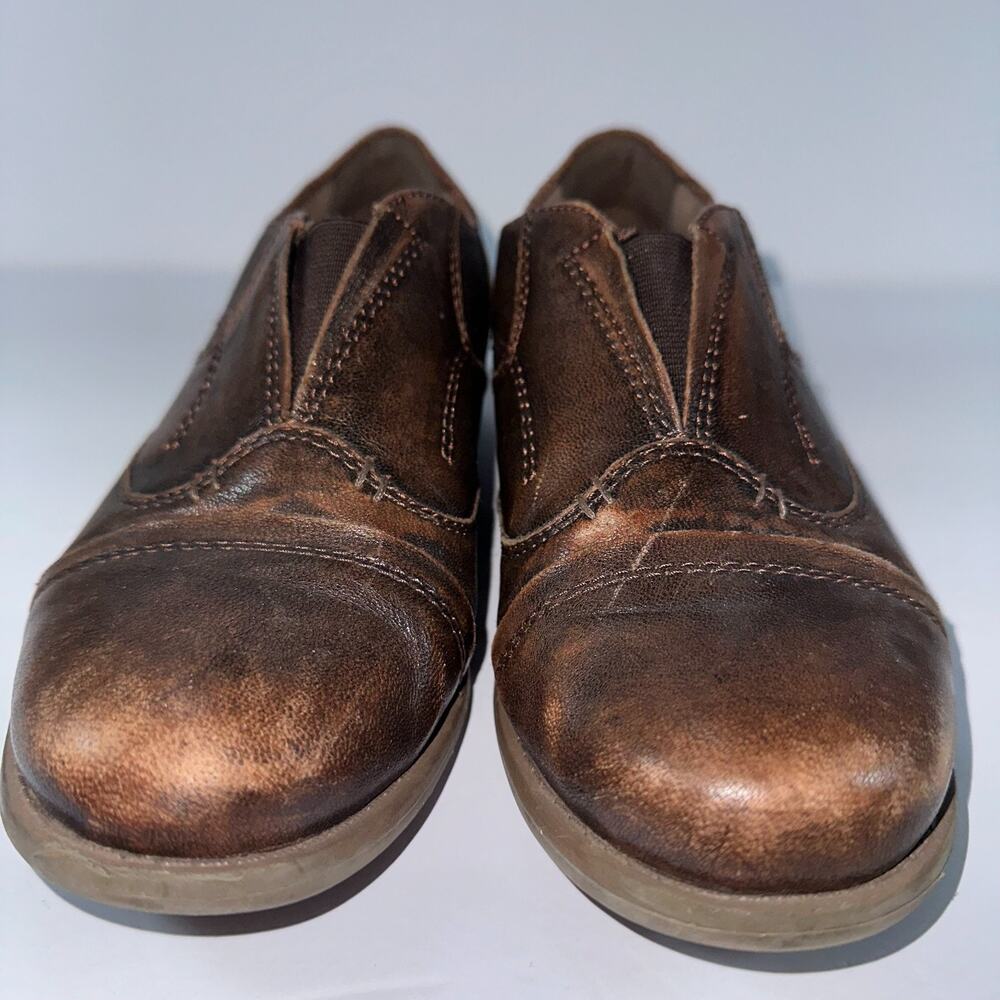 Earth Blythe Shoes Womens 7.5W Wide Brown Leather Comfort Cap Toe Oxford Slip On - Picture 3 of 12